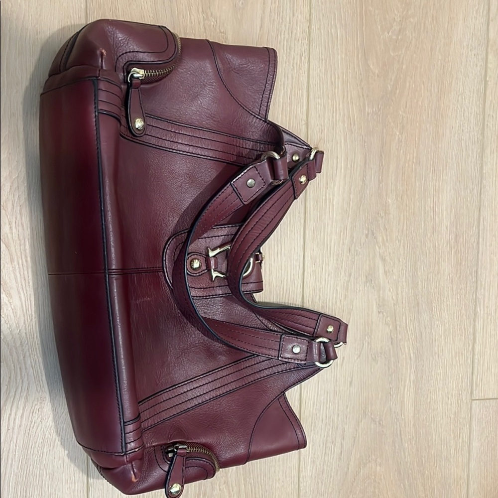 Etienne Aigner Burgundy Leather Shoulder Bag with Gold Hardware - Picture 9 of 16